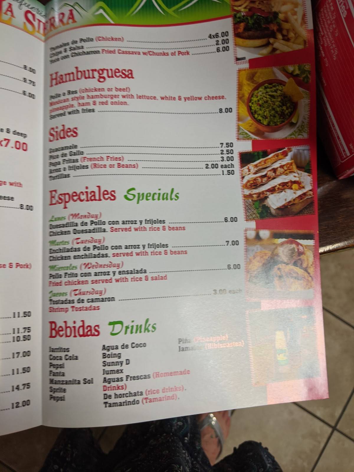 Menu at La Sierra Mexican Restaurant, Selbyville