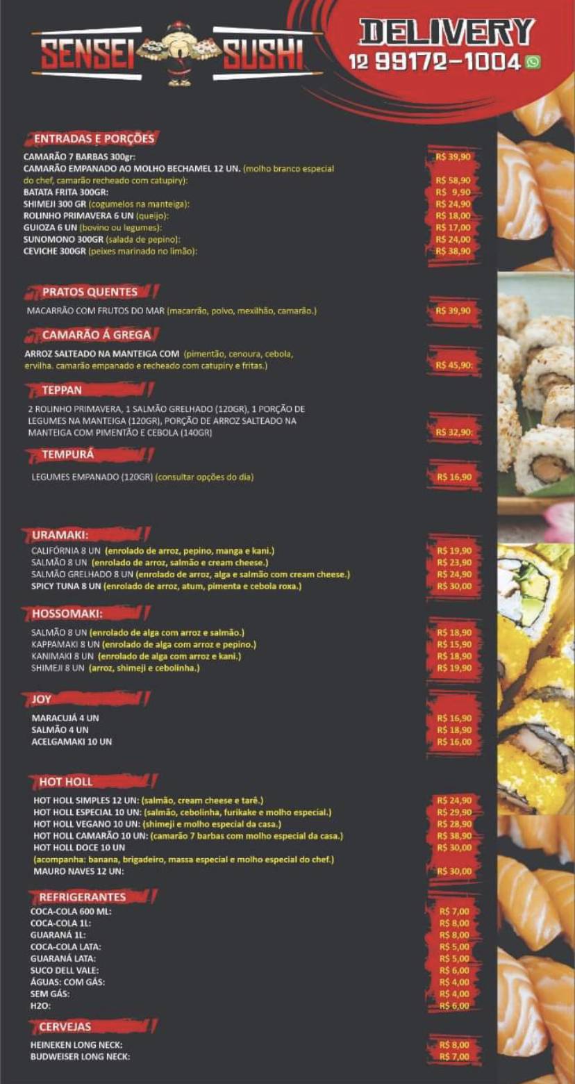 Sushi do Miranda Restaurante e Pizzaria cardápio