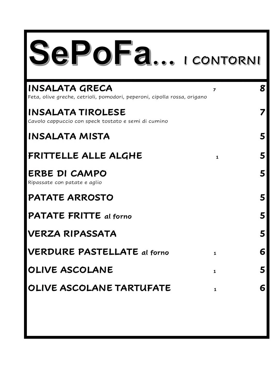 Menu di Sepofa Ristorante Pizzeria 