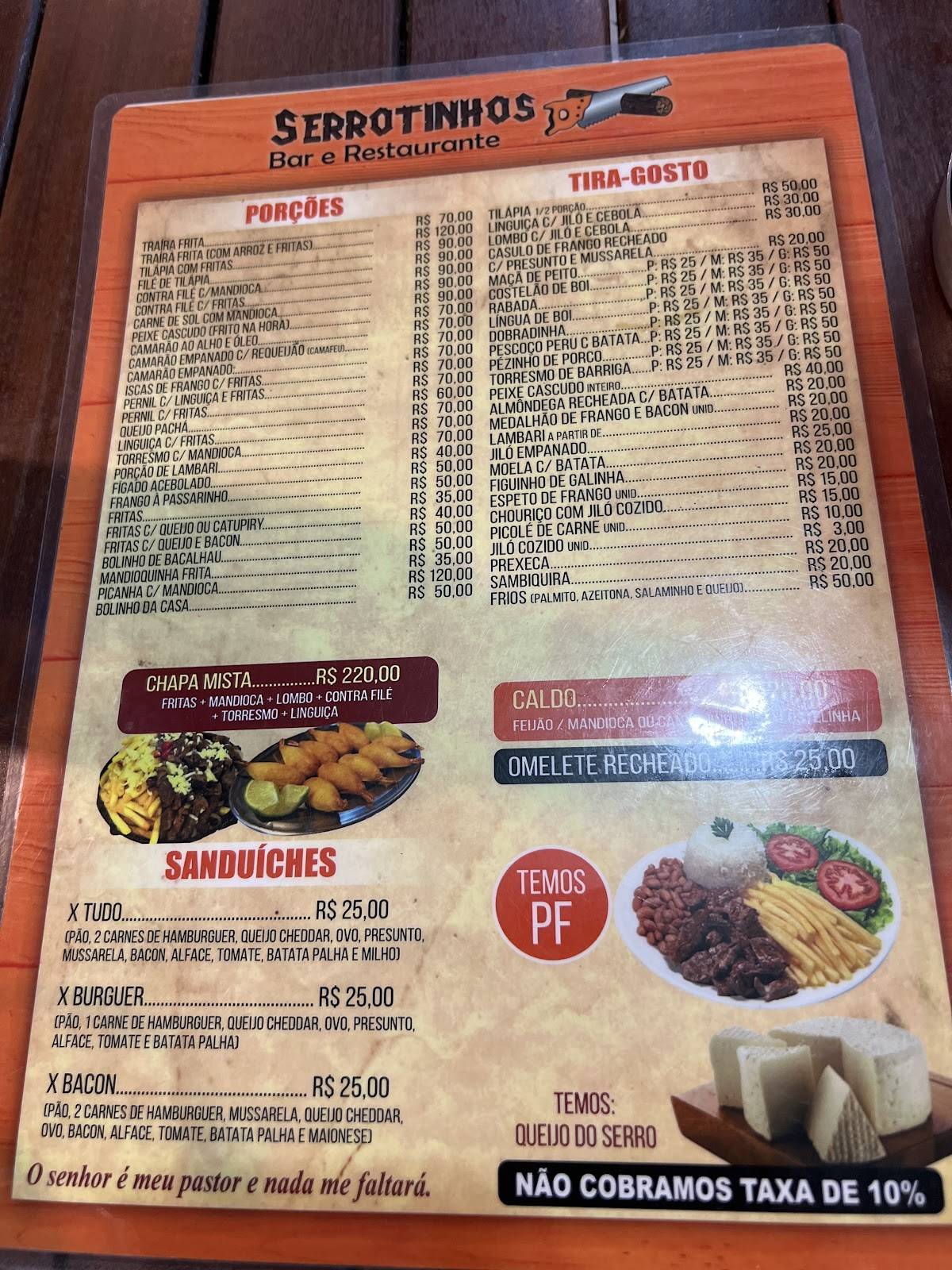 Serrotinhos bar cardápio
