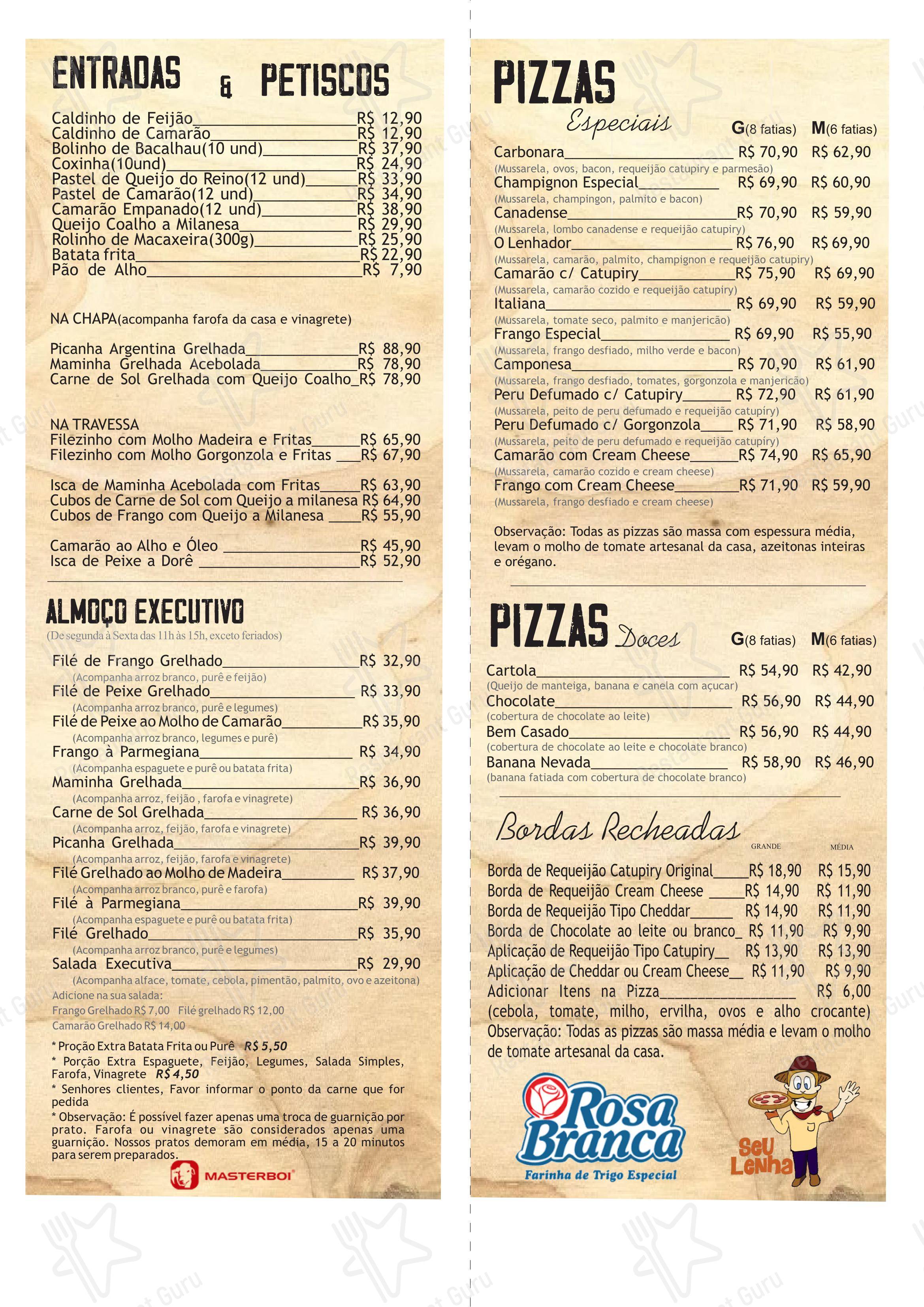 Menu para Seu Lenha pizzaria