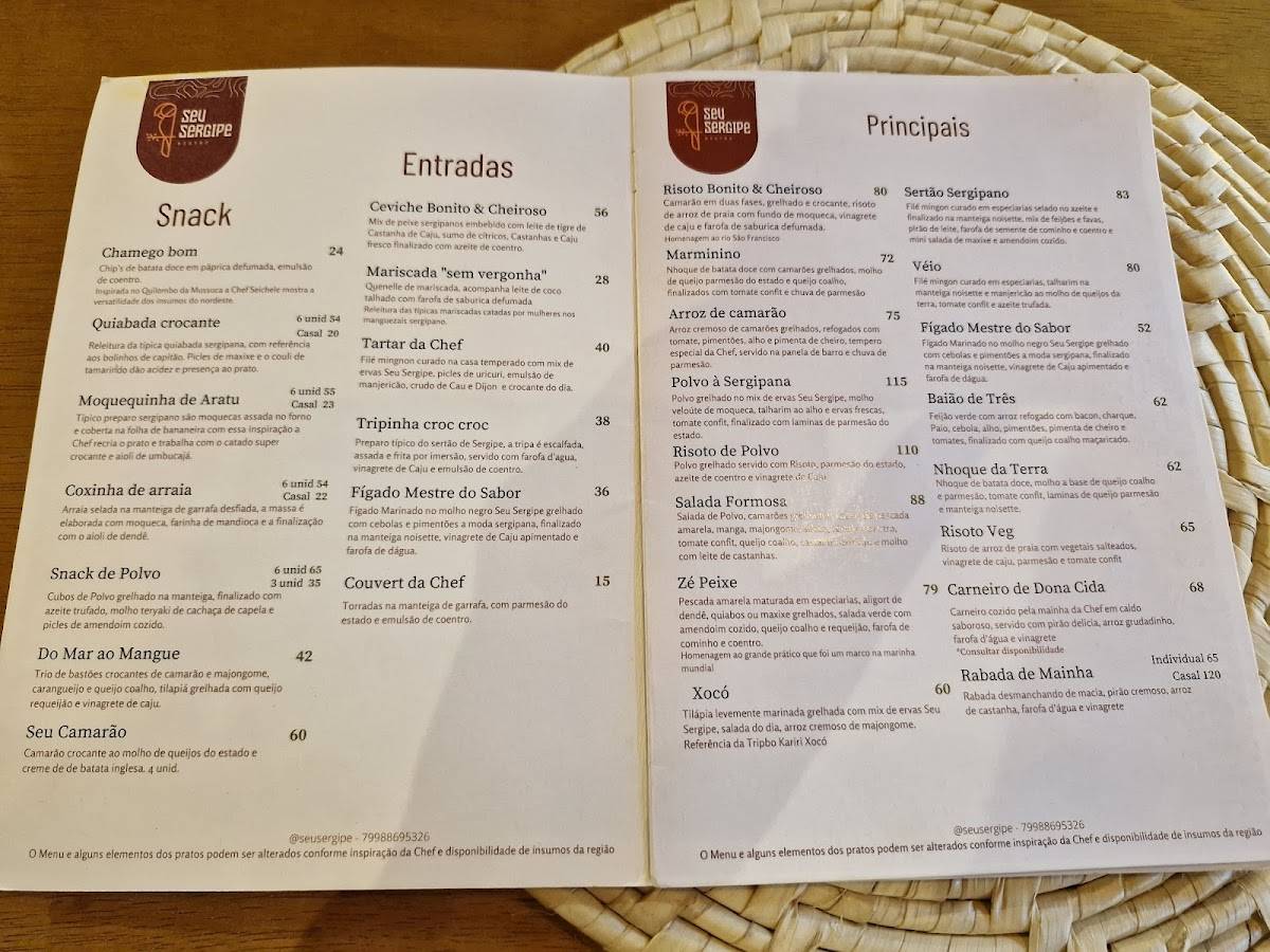 Seu Sergipe cardápio