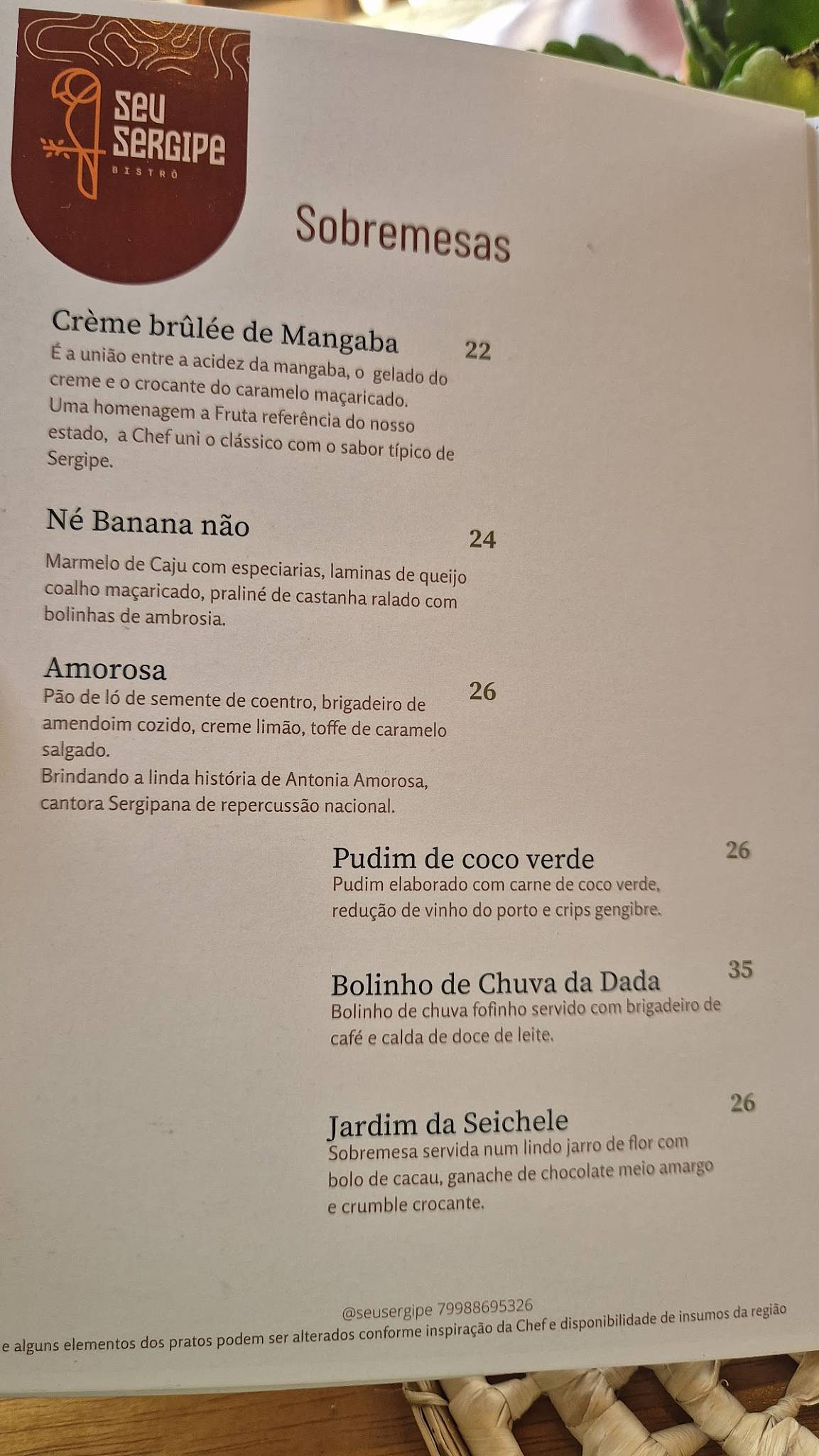 Seu Sergipe cardápio