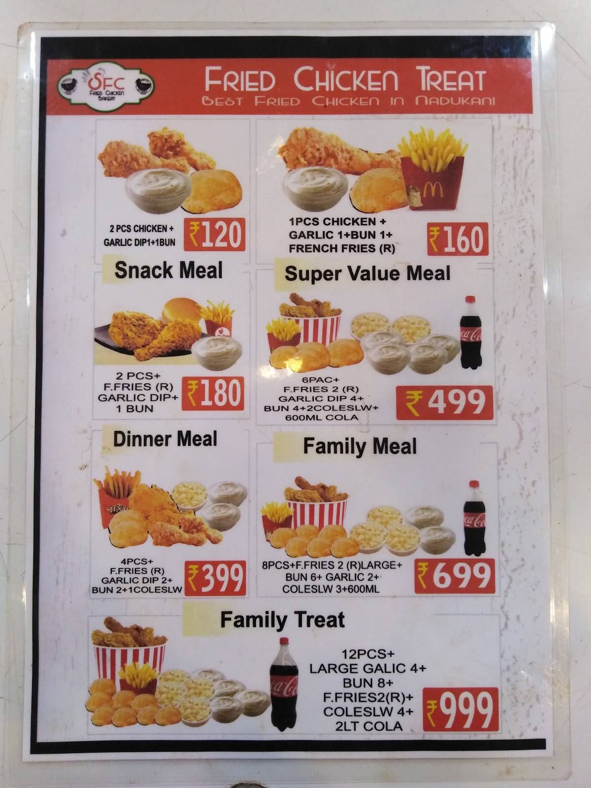 Sfc Fried Chicken menu