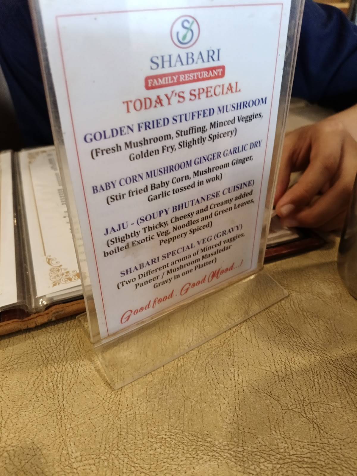 Shabari Restaurant menu