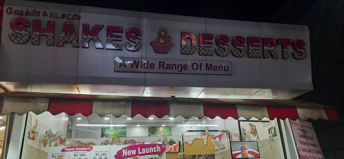 Shakes and Desserts menu