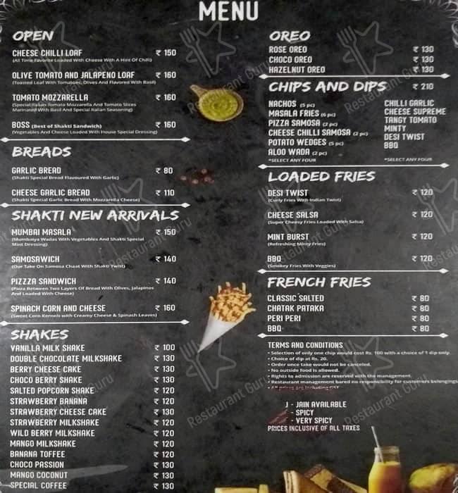 Shakti The Sandwich Shop menu