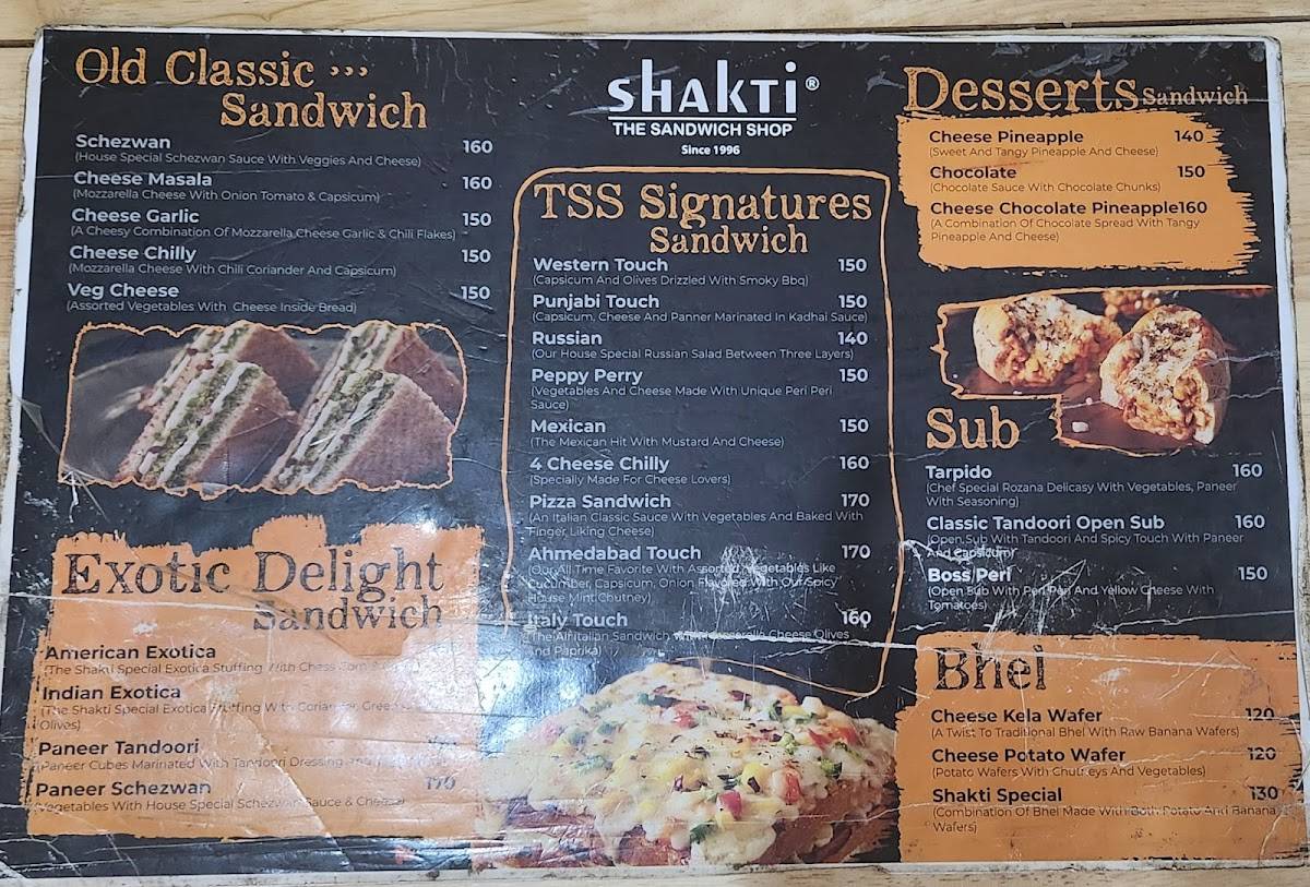 Shakti sandwich menu