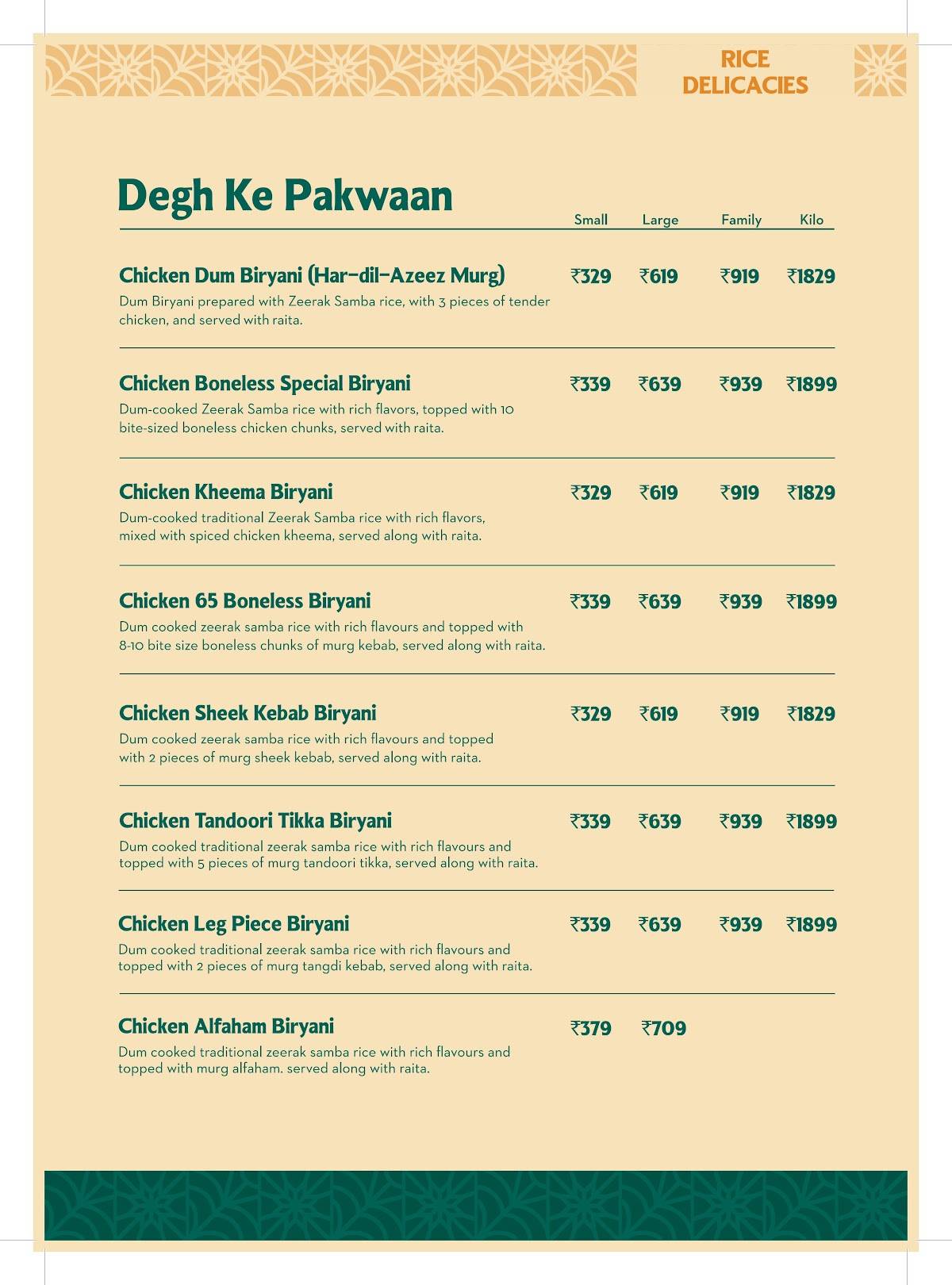 Sharief Bhai Biryani Tumkur menu