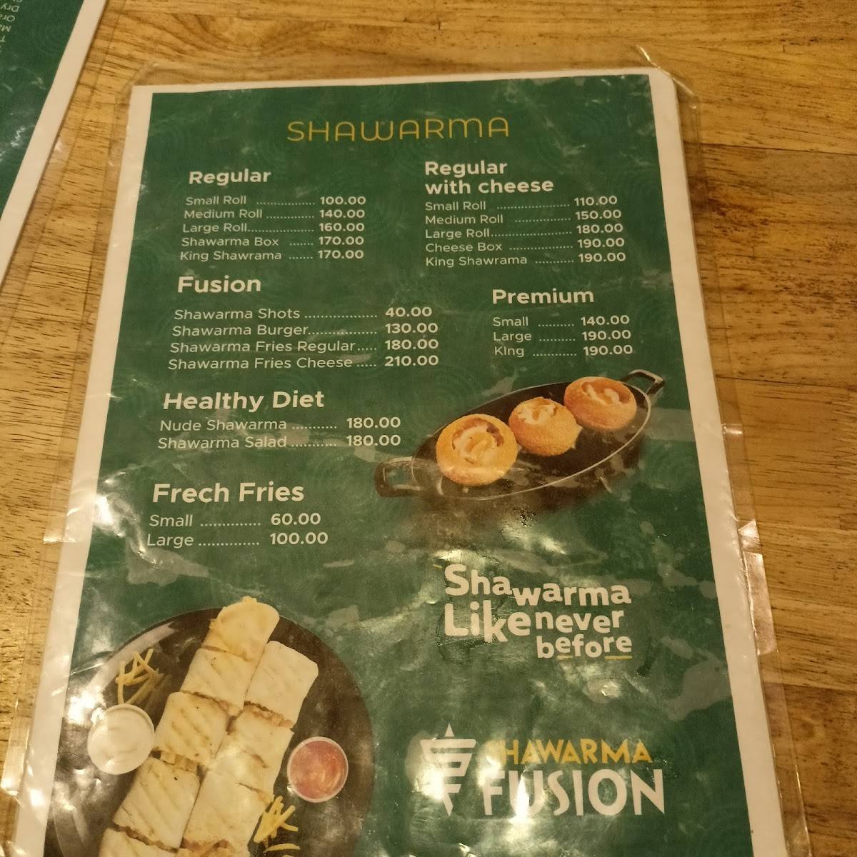Shawarma Fusion Pmna menu