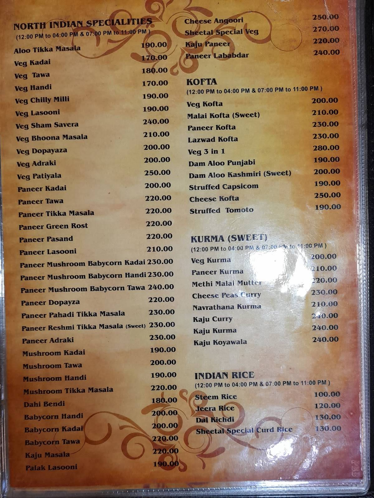 Sheetal Udupi Pure Veg Restaurant menu