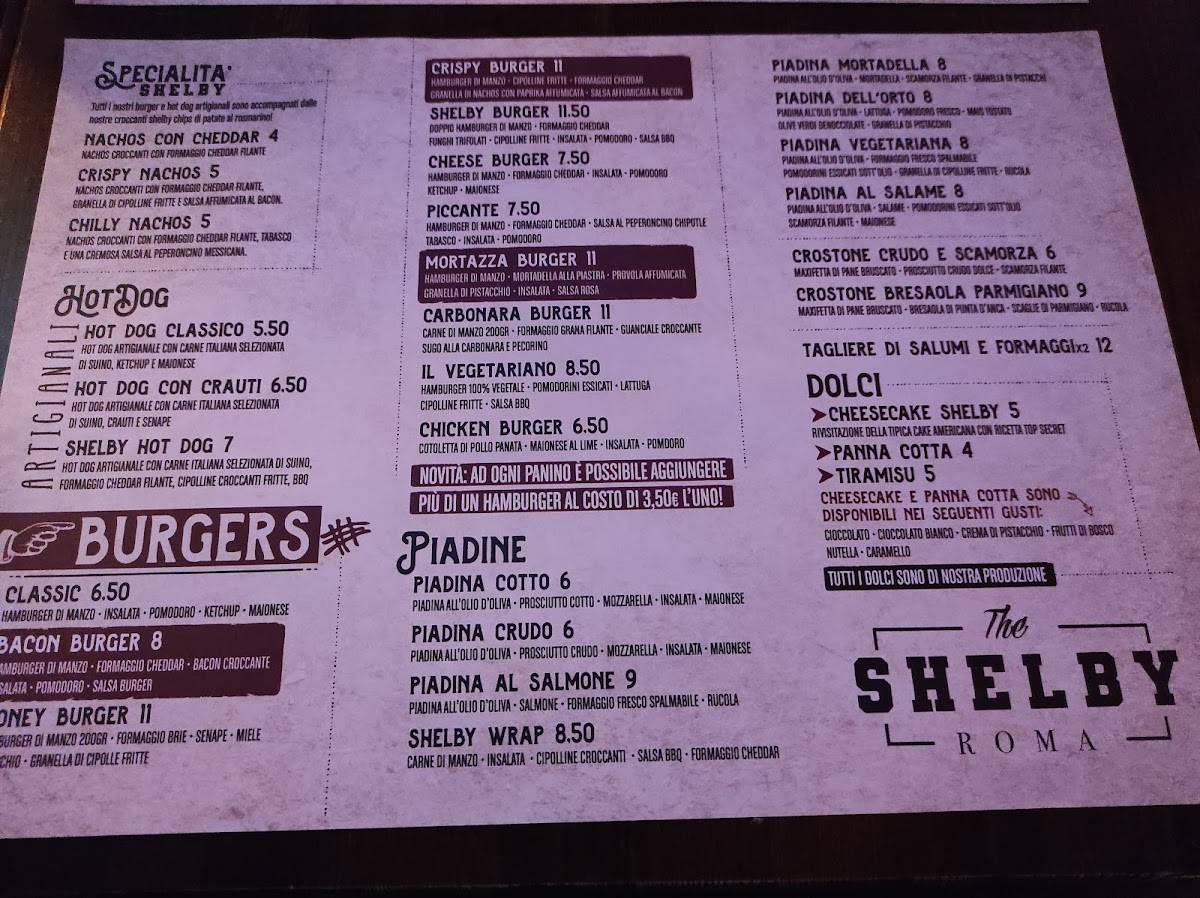 Menu di Shelby Pub Cesano 