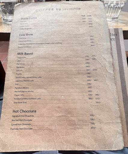 Shelter Cafe by Javaphile, Versova menu