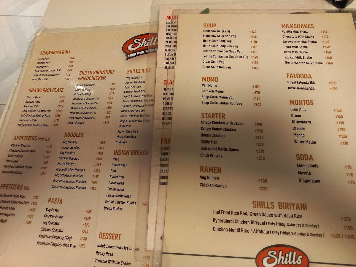 Shills menu
