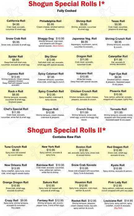 Shogun menu