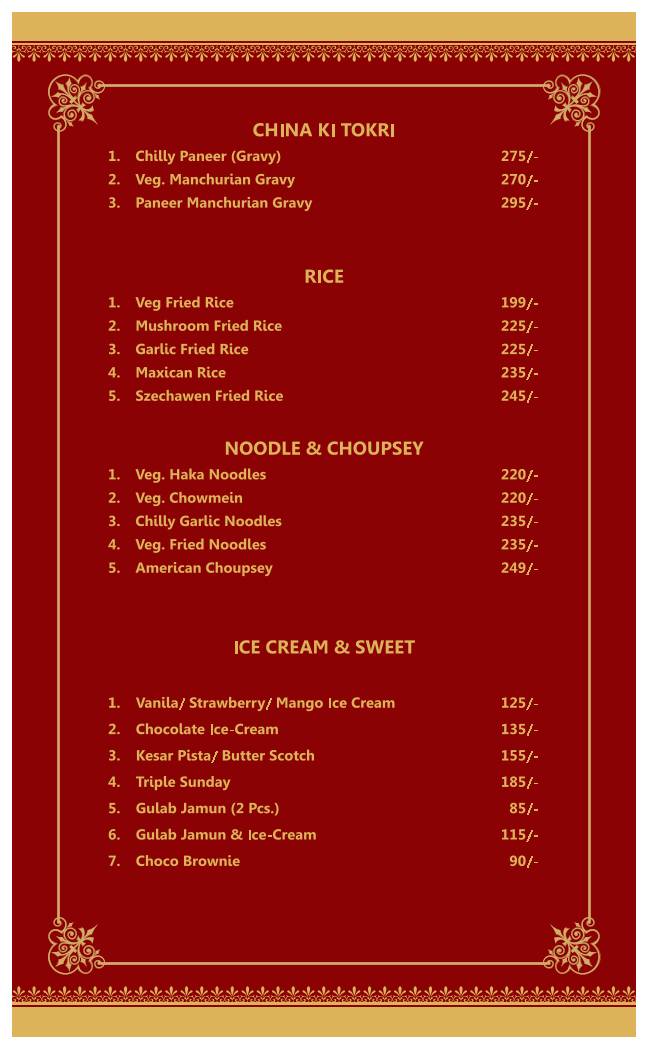 Shreemaya Restaurant menu