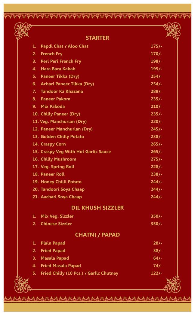 Shreemaya Restaurant menu