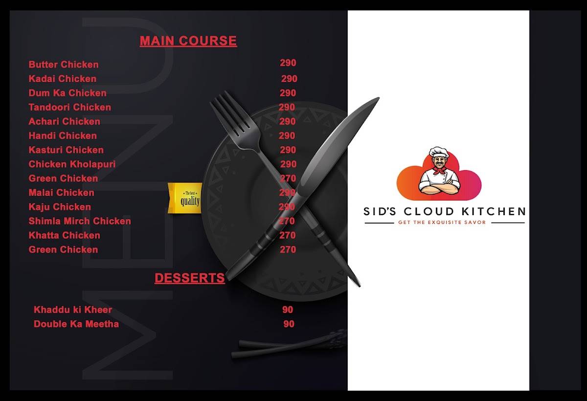 Sid's Kitchen menu