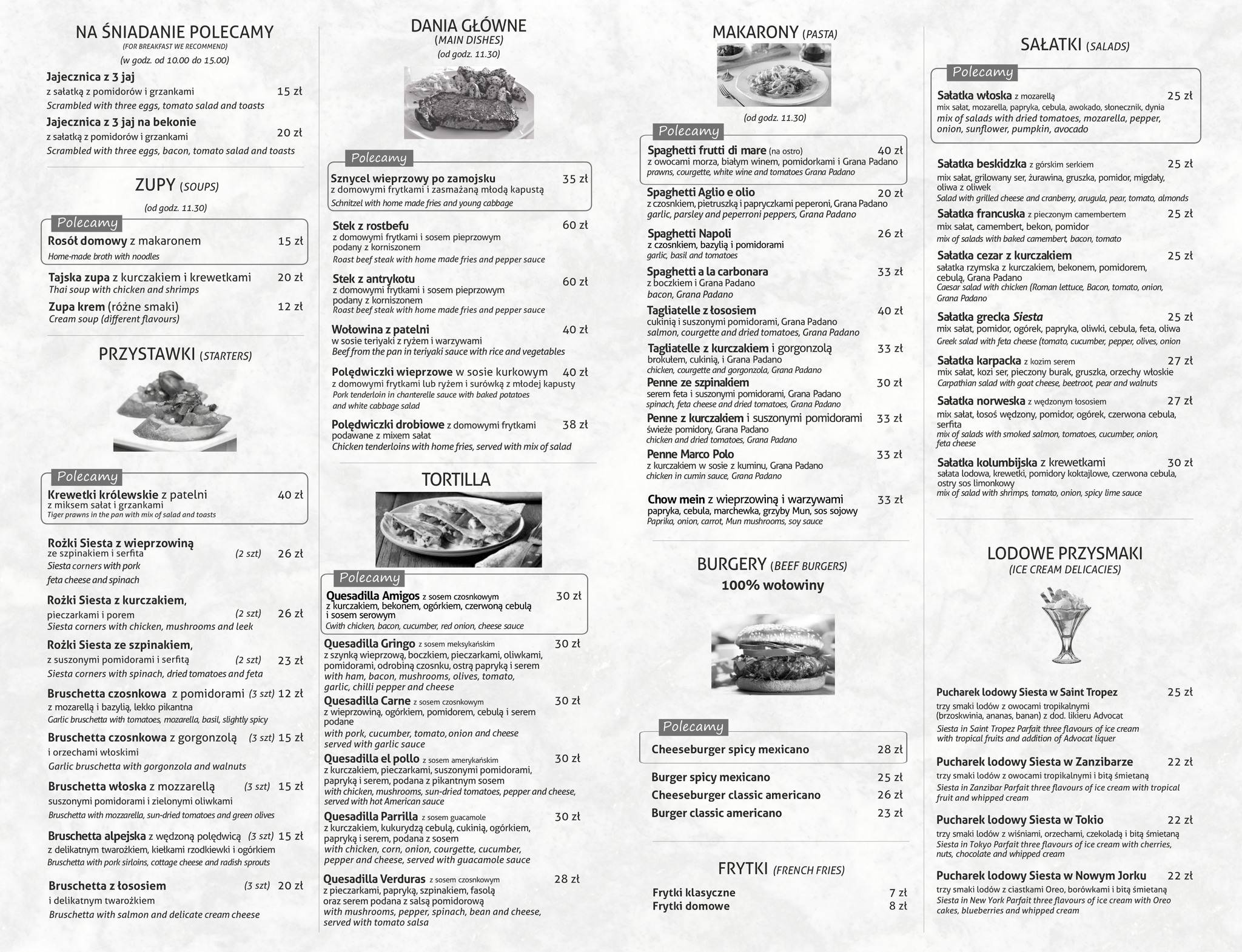 Menu at Siesta Cafe Restaurant, Krosno