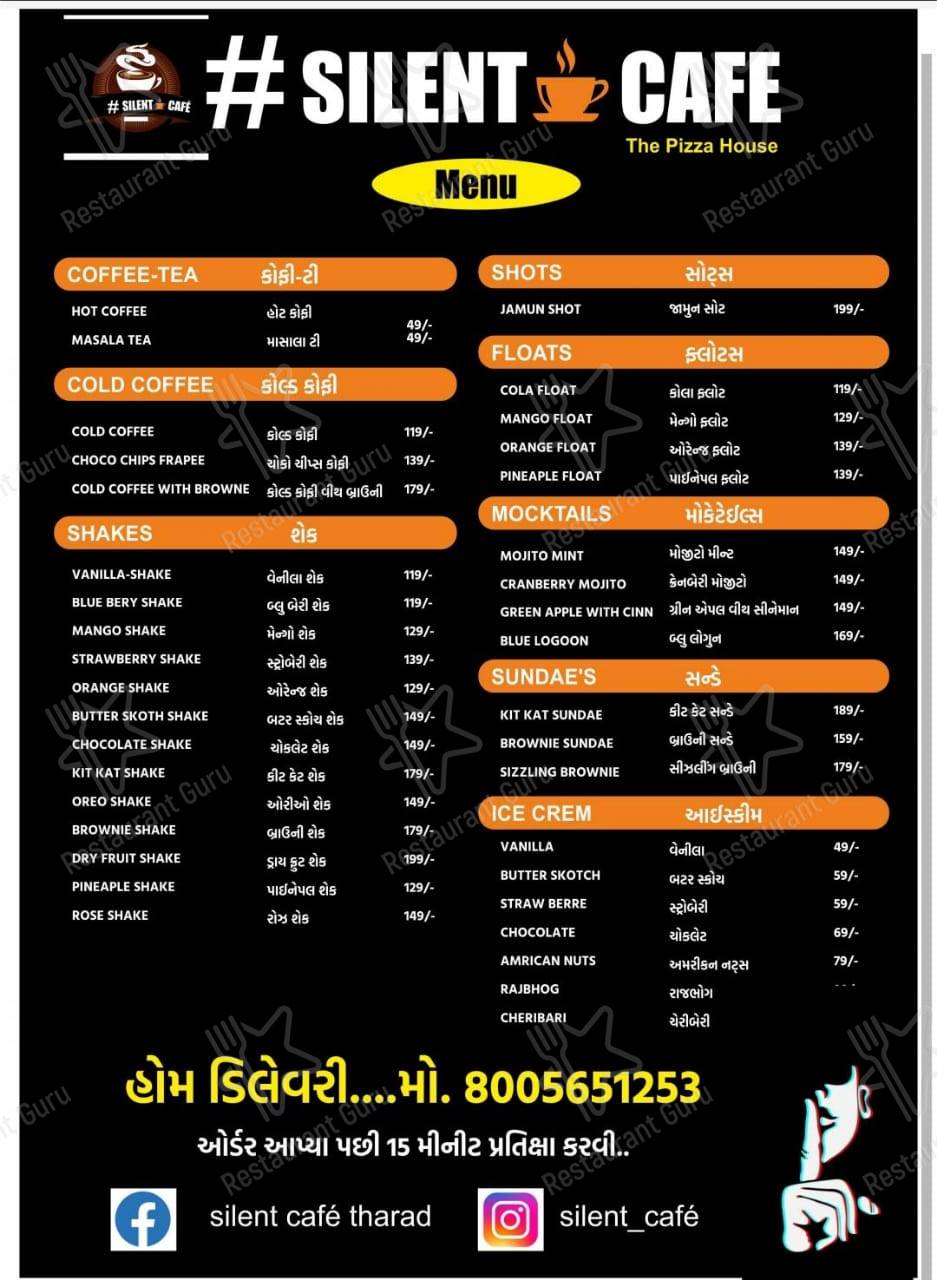 Silent Cafe tharad menu - meals and drinks