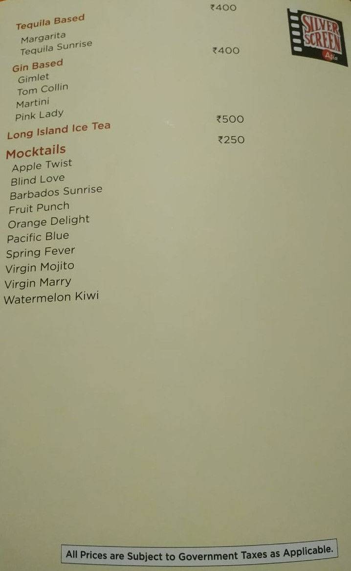 Silver Screen Asia menu