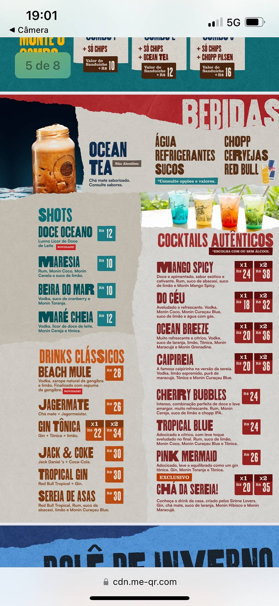 Sirène Fish & Chips - Setor Sul - Bar cardápio