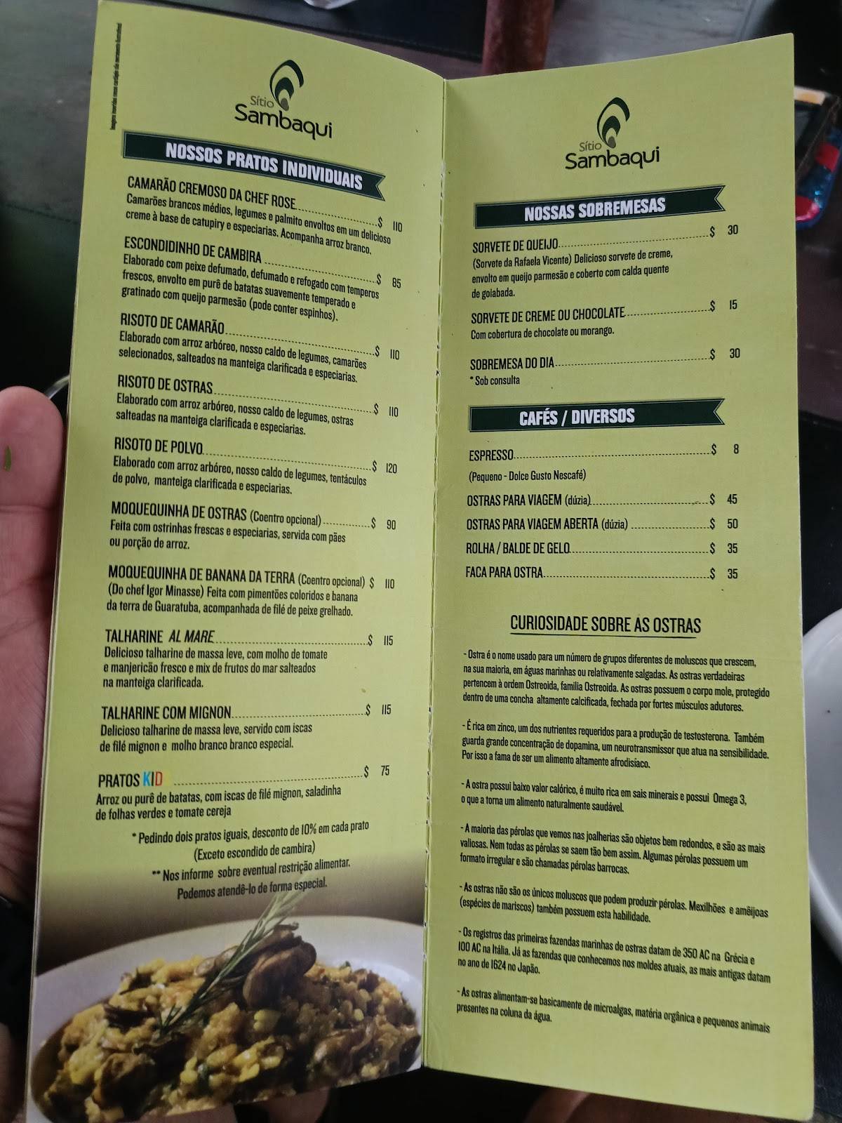 Sítio Sambaqui cardápio