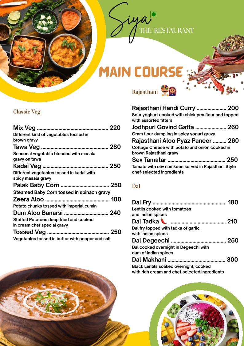 Siya The Restaurant menu