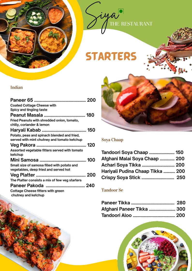 Siya The Restaurant menu