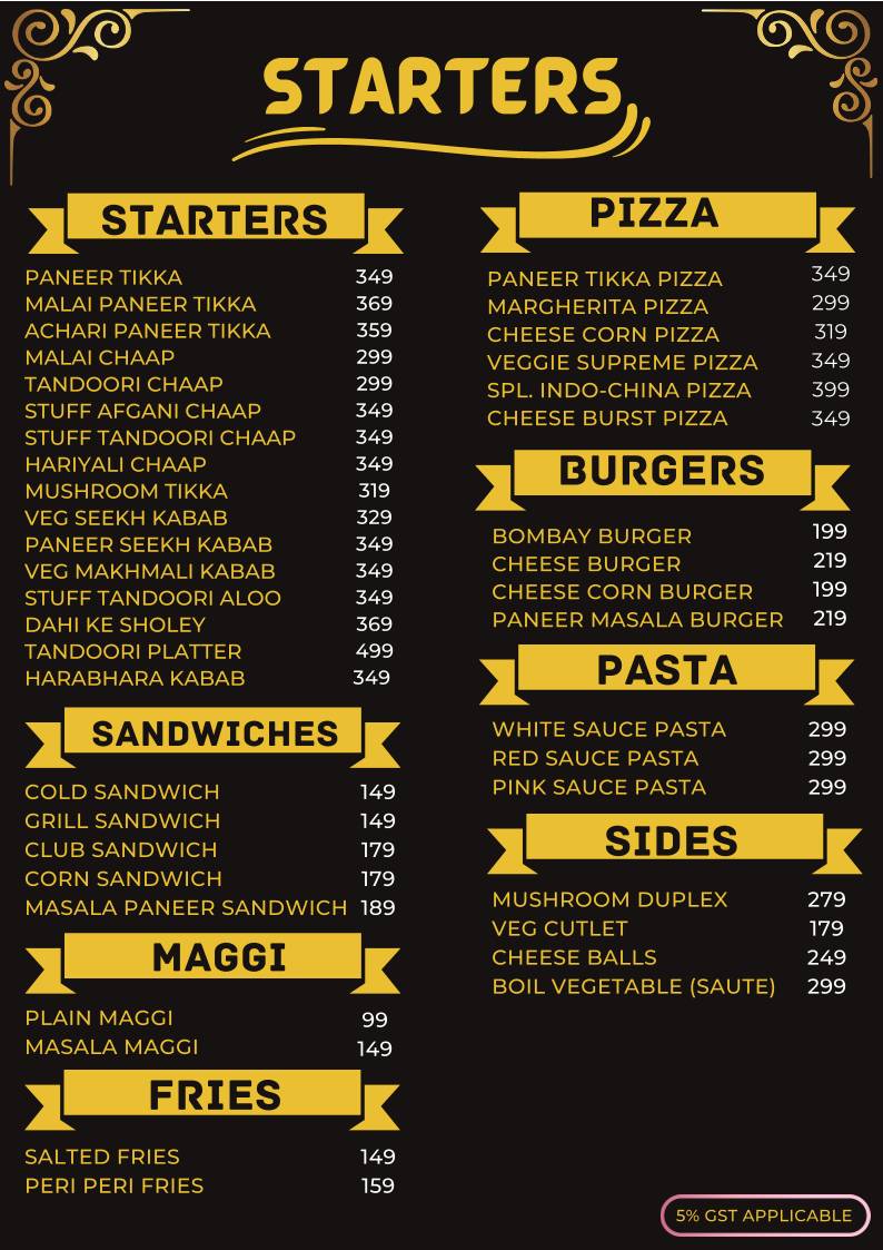 Sky Cafe menu