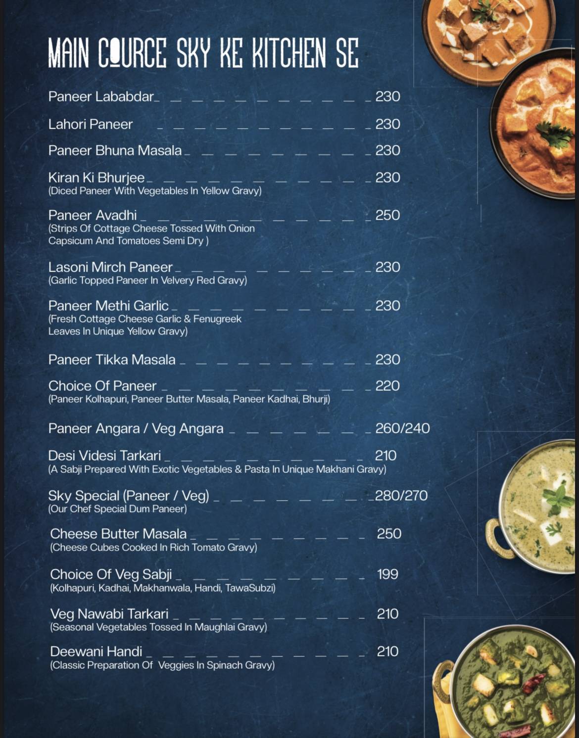 Sky Rooftop Cafe & Restaurant menu