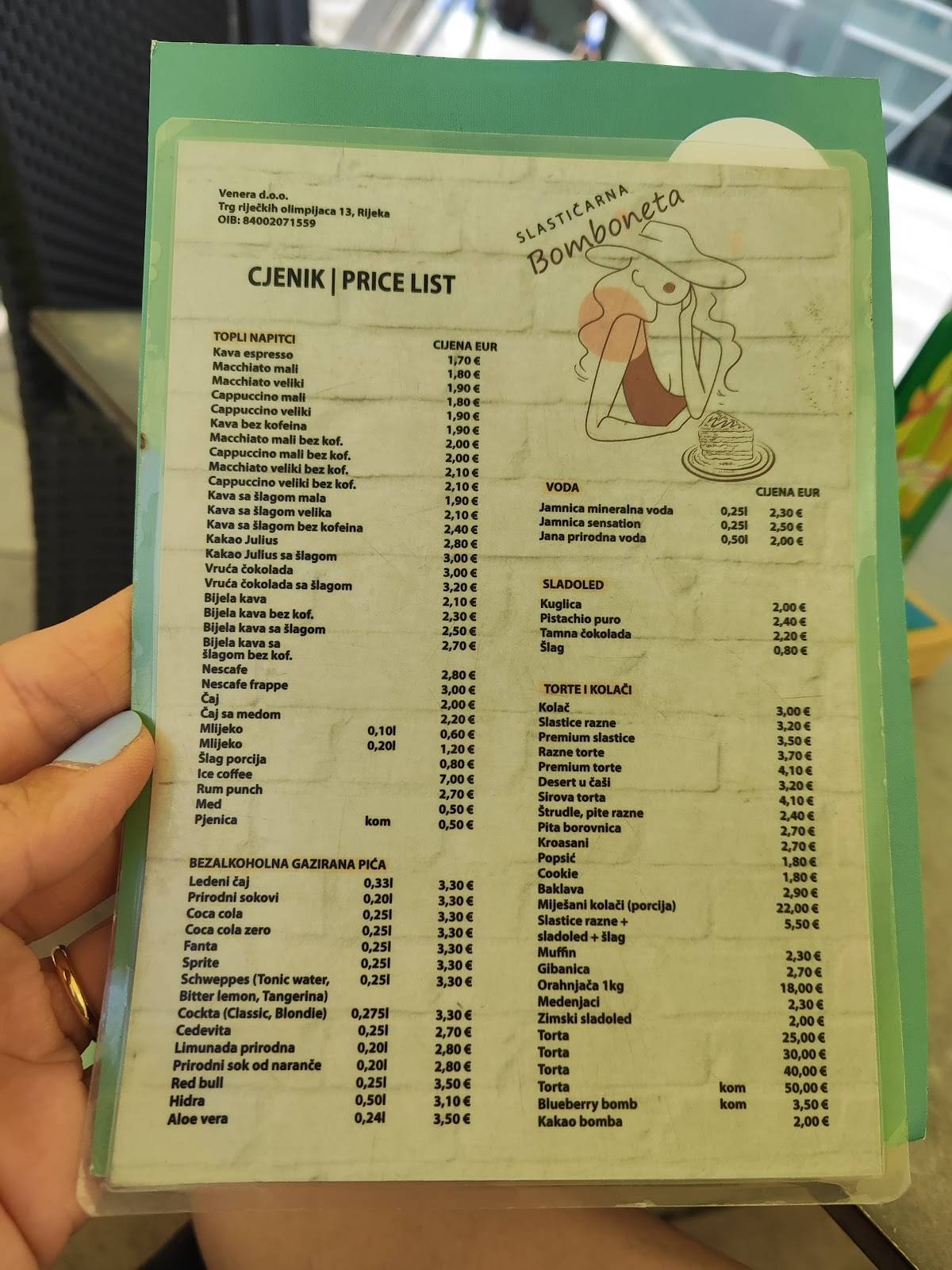 Menu di Slastičarna "Bomboneta" 