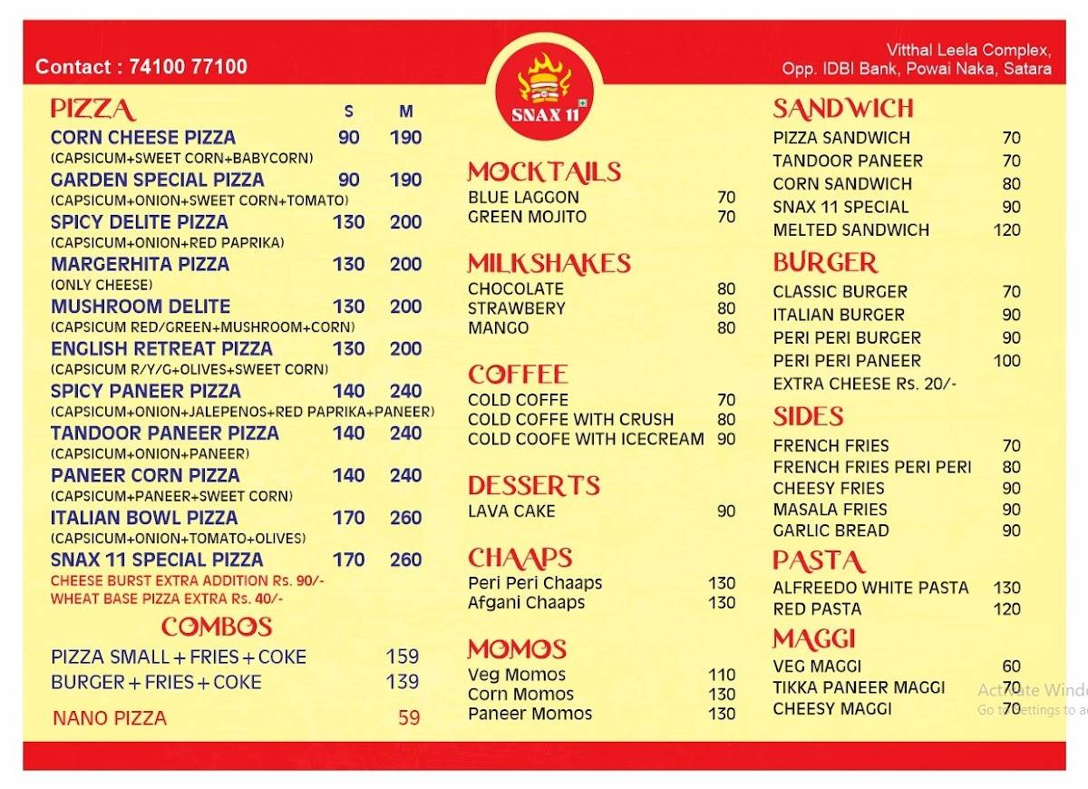 Snax 11 menu