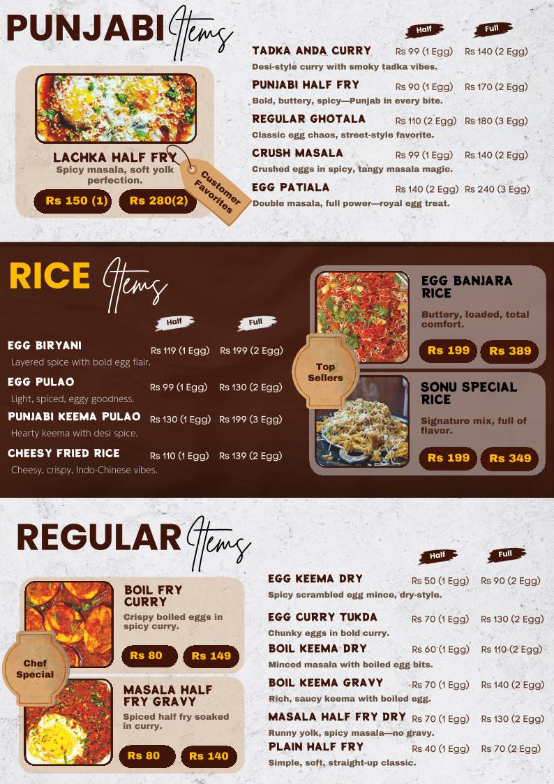 Sonu Egg World - Best Egg Restaurant menu