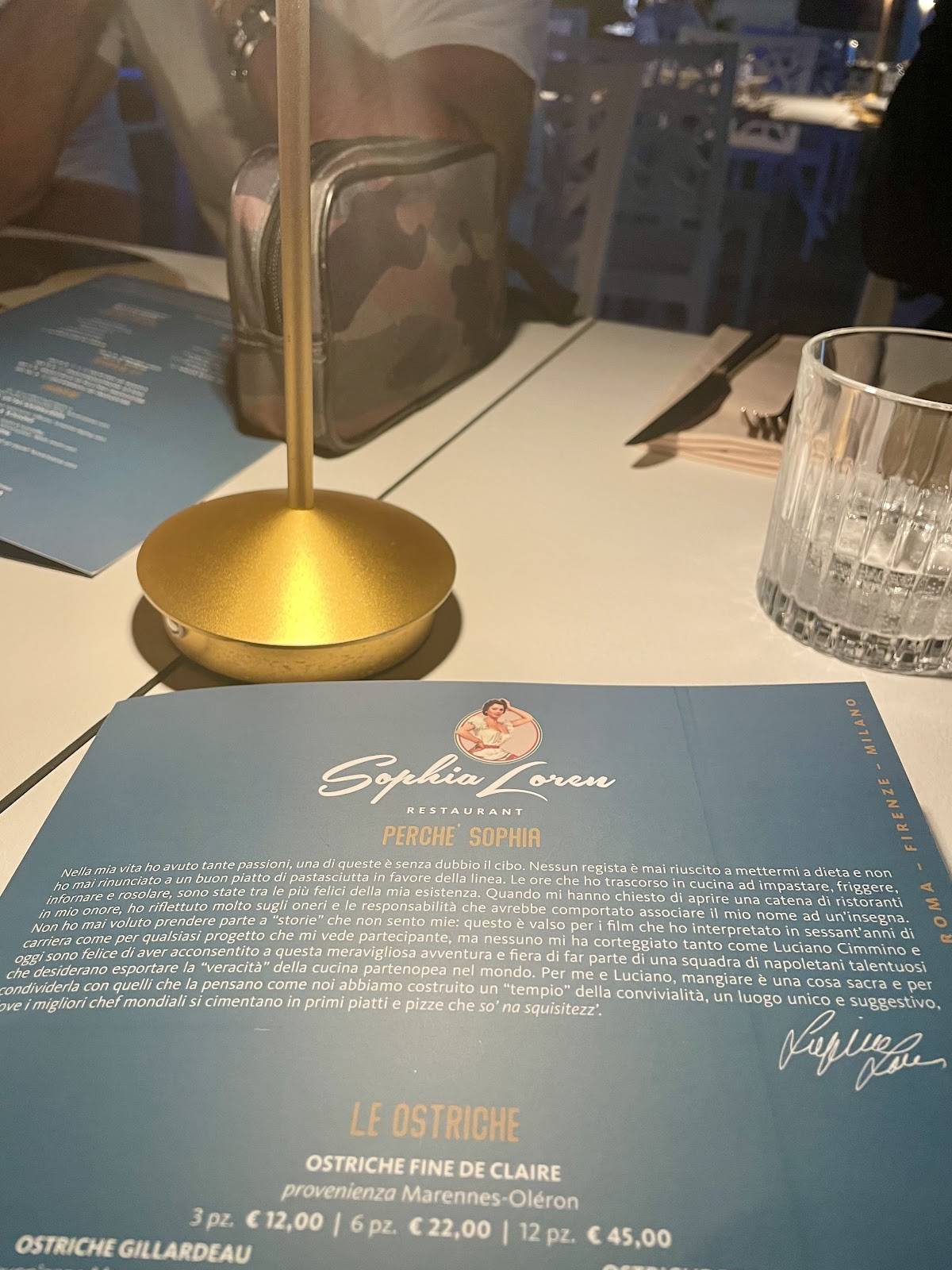 Menu di Sophia Loren Restaurant Bari 