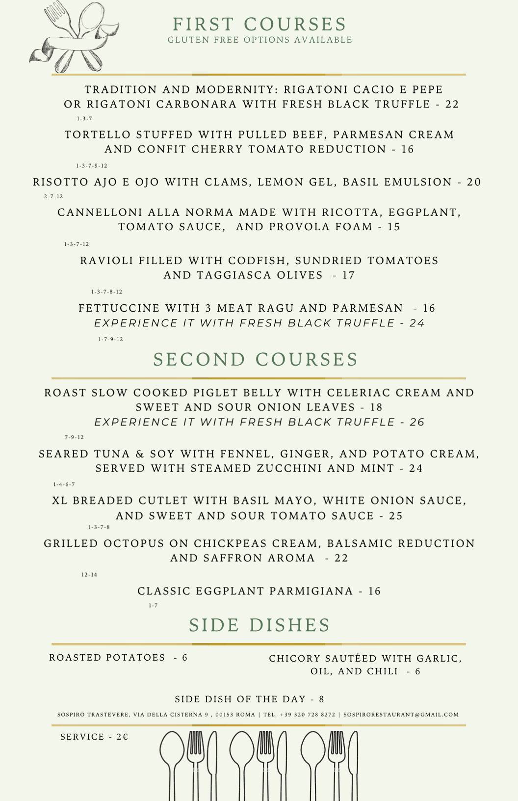 Menu di Sospiro Trastevere - Ristorante & Terrace Bar 