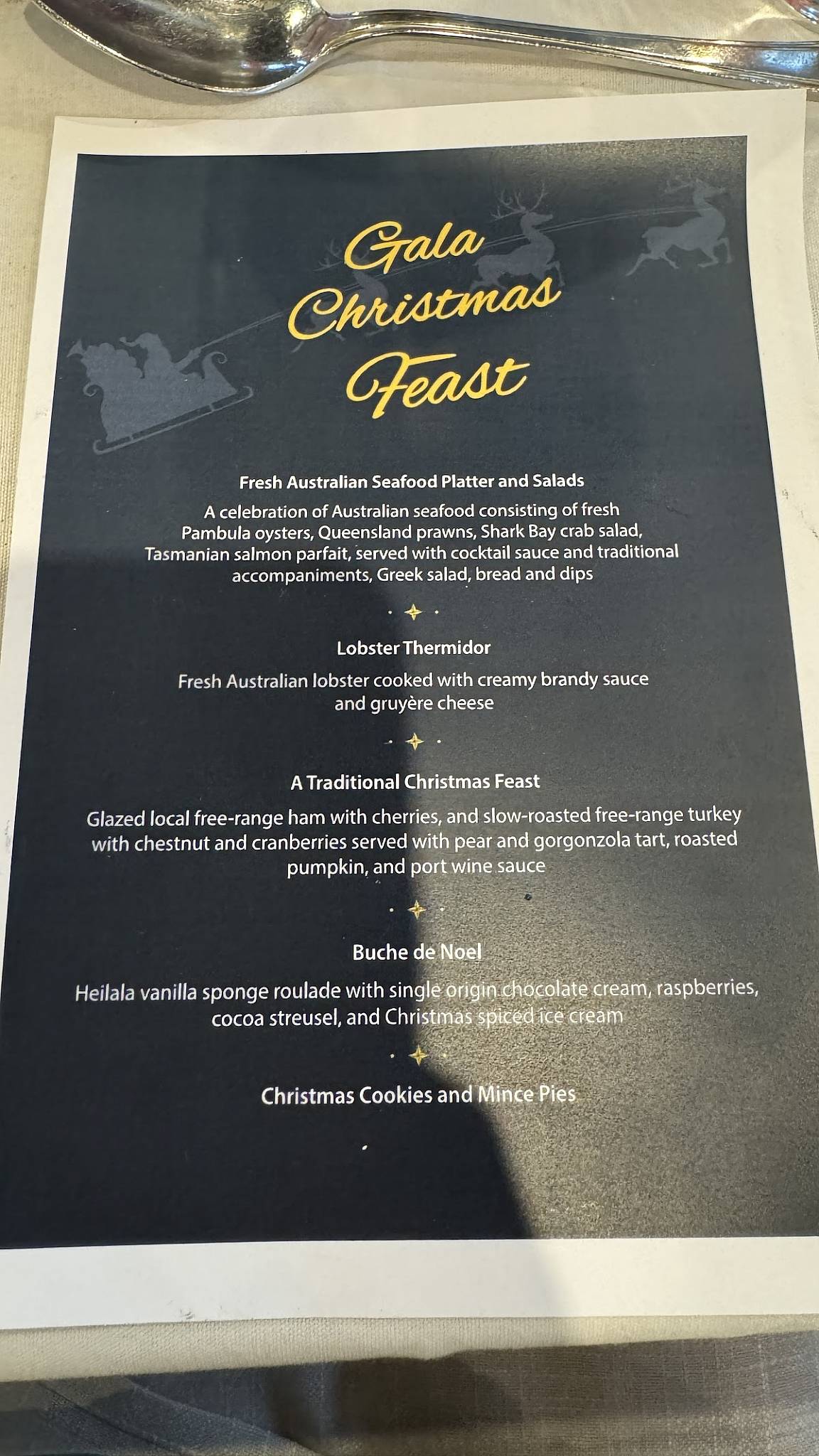 Southern Cross Yacht Club menu