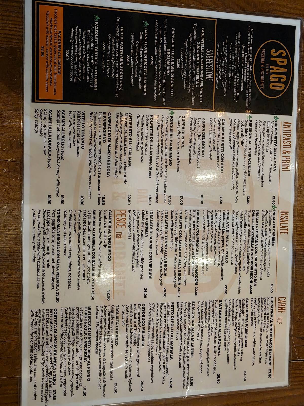 Menu de Spago