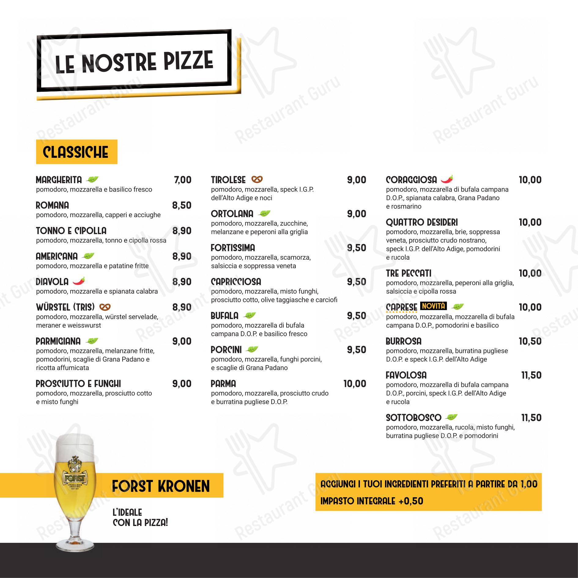 Menu bar per Spiller Verona pizzeria