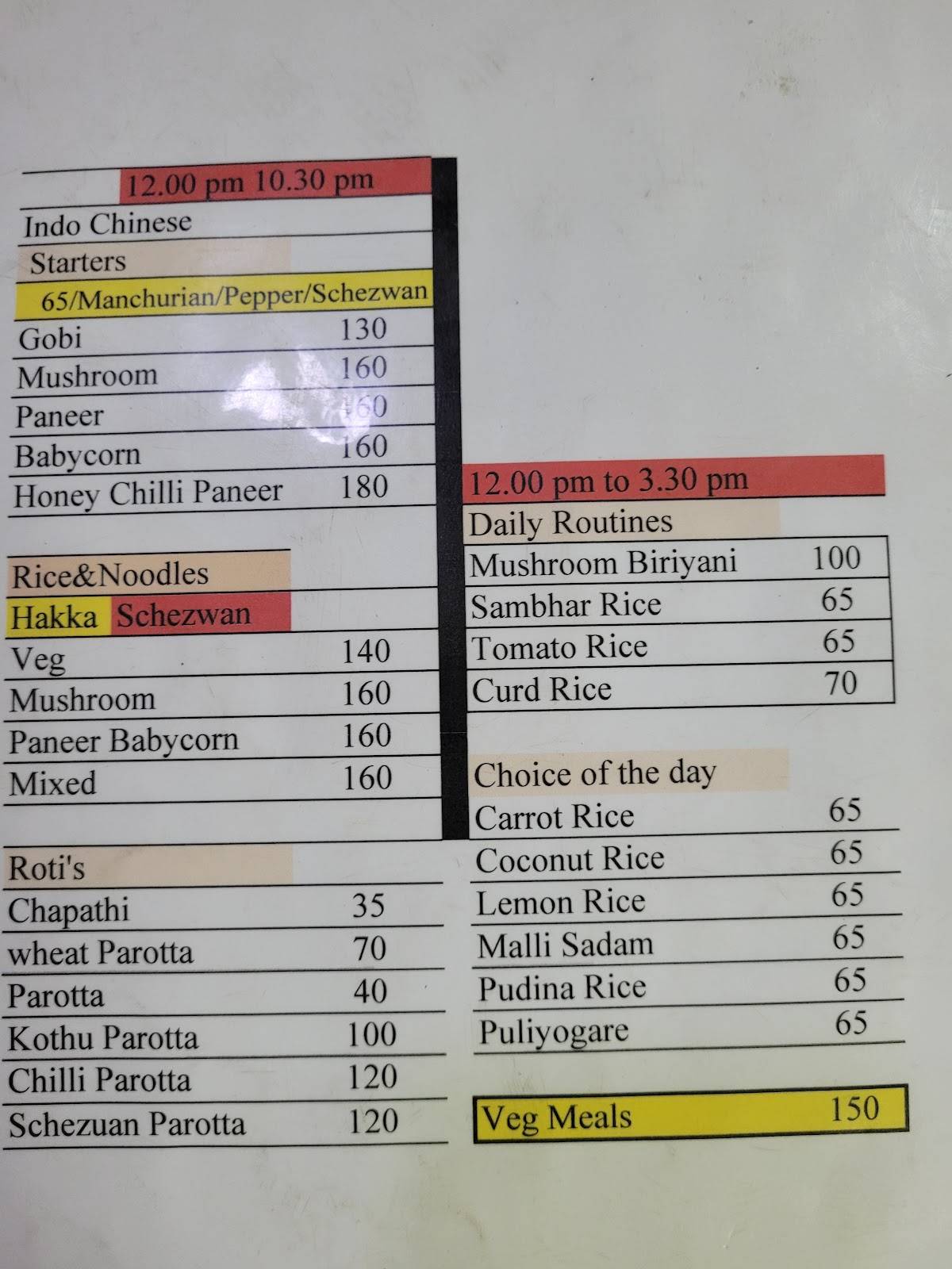Sree Krishna Cafe menu