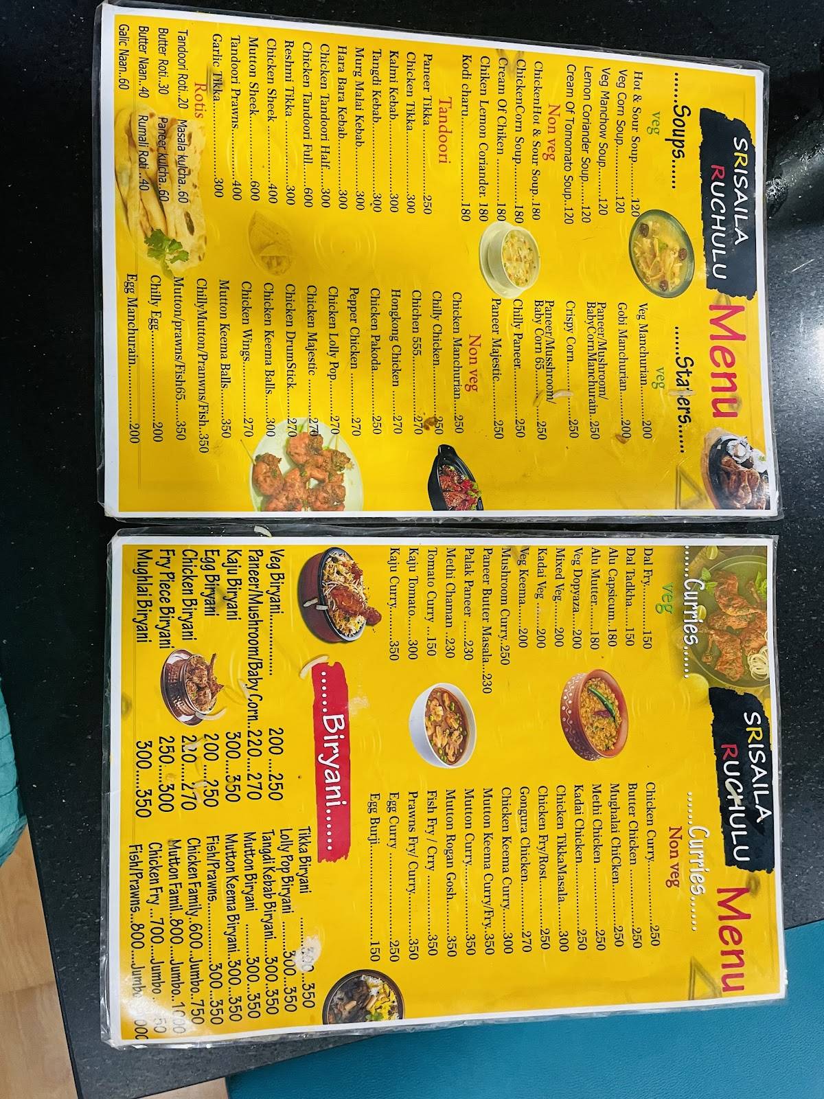 Srisaila Ruchulu menu