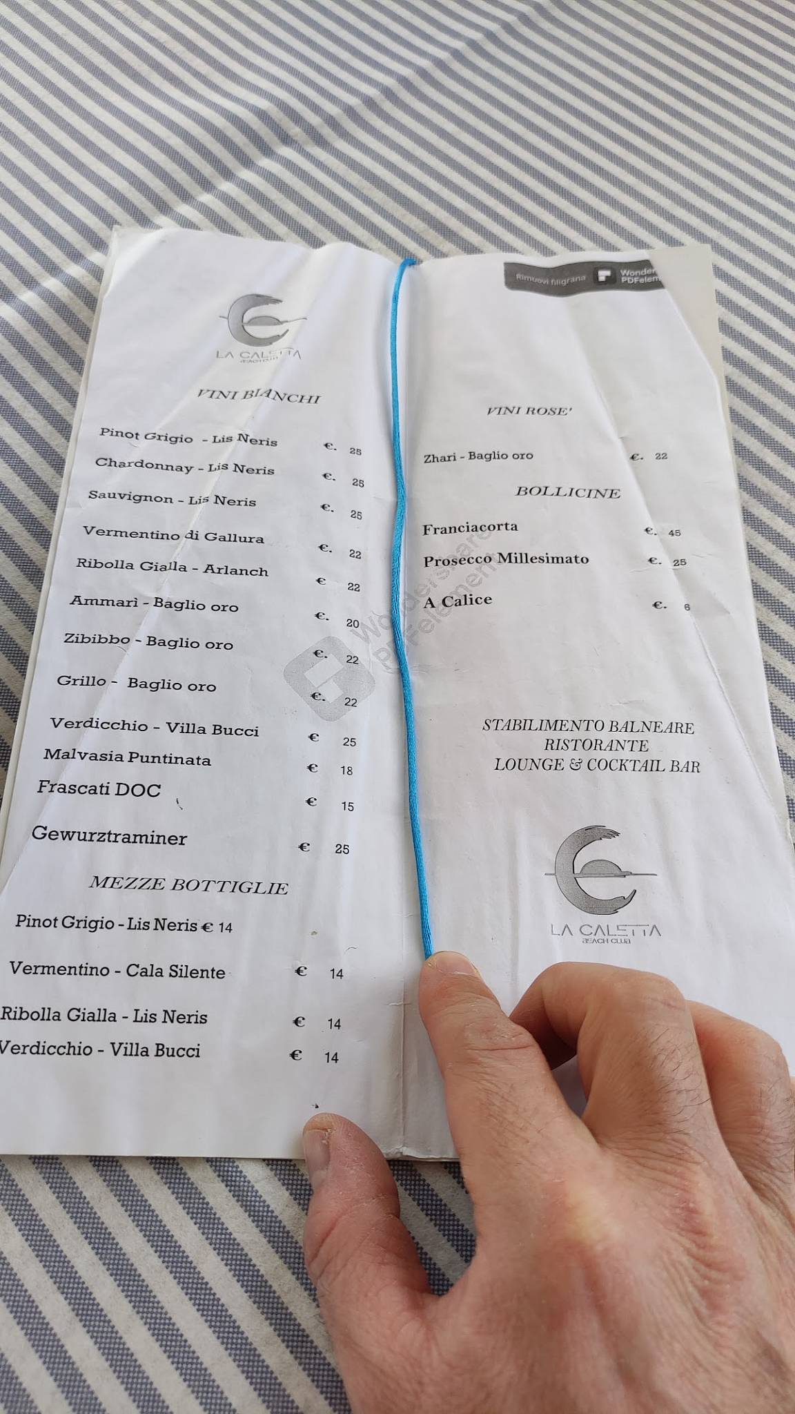 Menu di Stabilimento Balneare Ristorante La Caletta Beach Club Ostia 