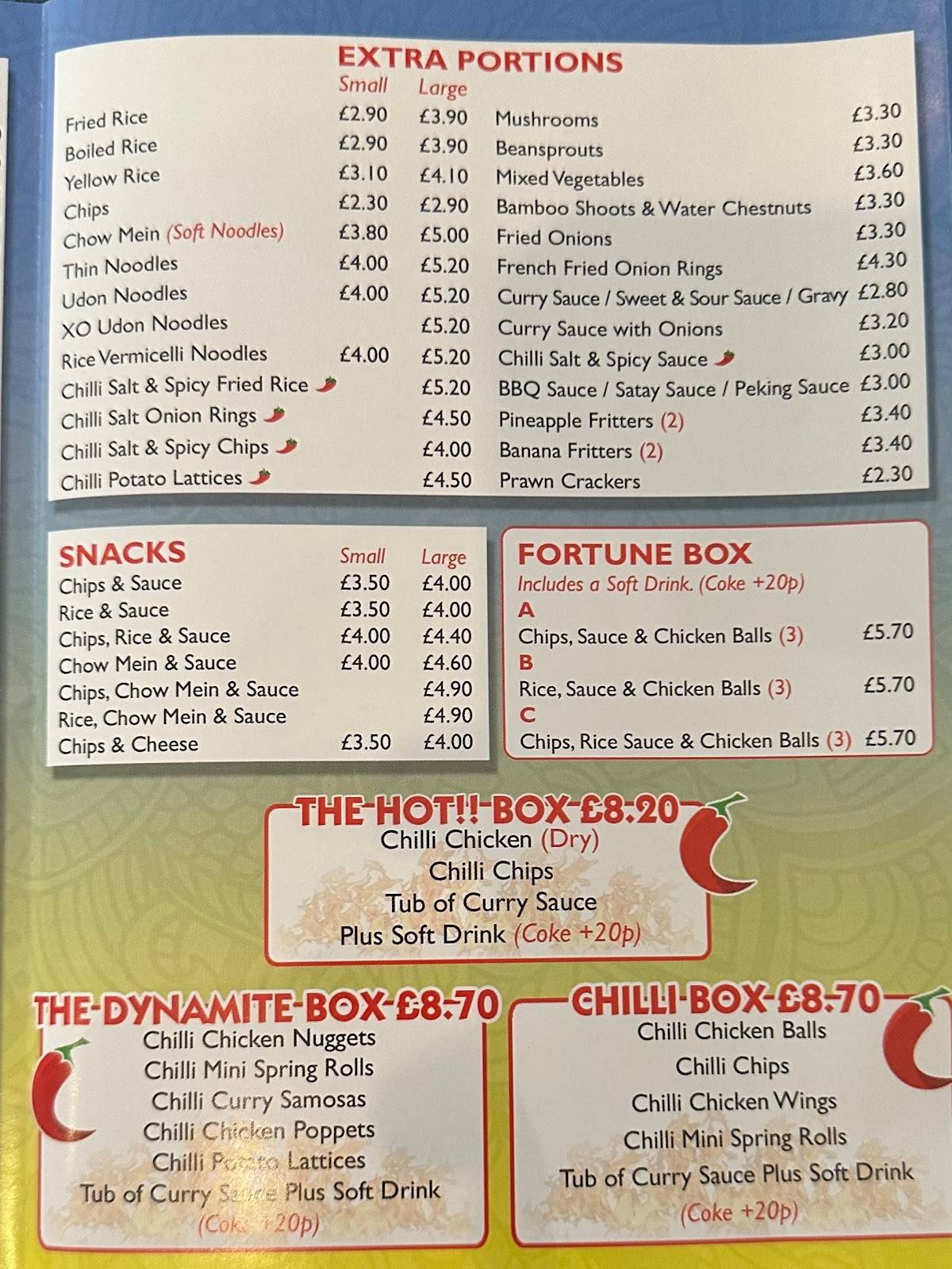 Menu at Stan's Chinese Takeaway fast food, Glasgow, 1349 Springburn Rd