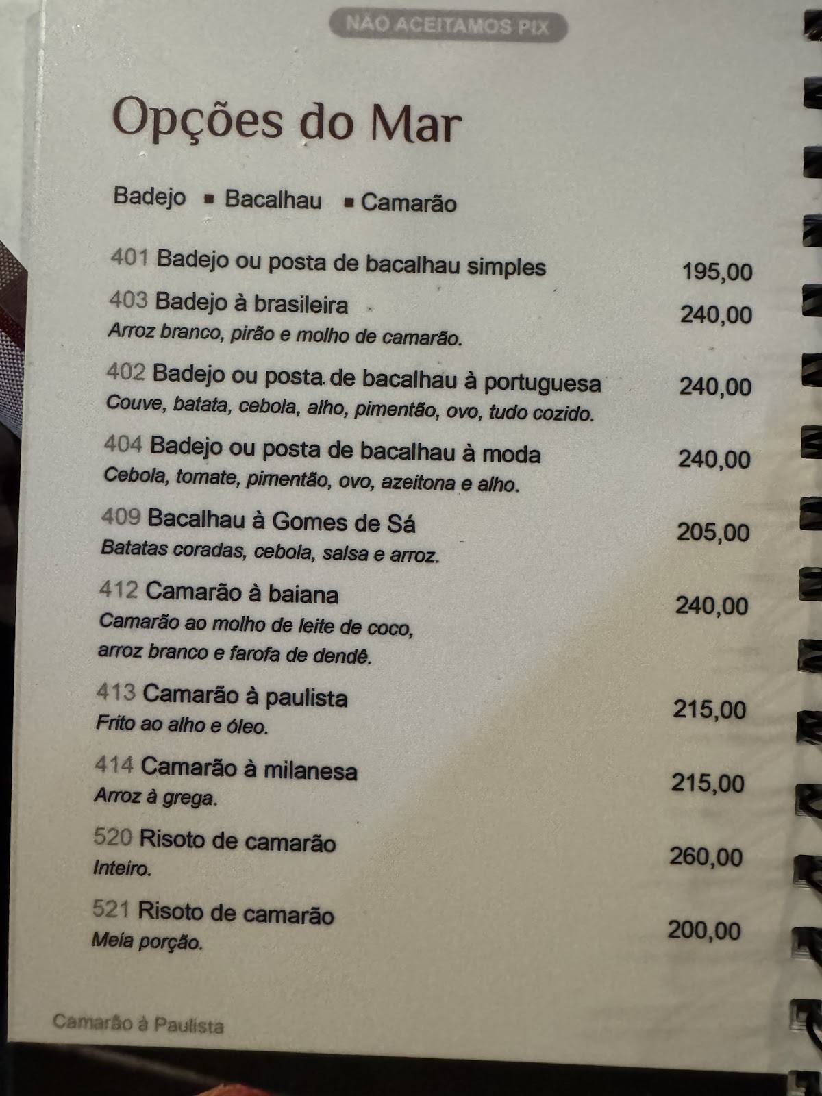 Braseiro da Gávea cardápio