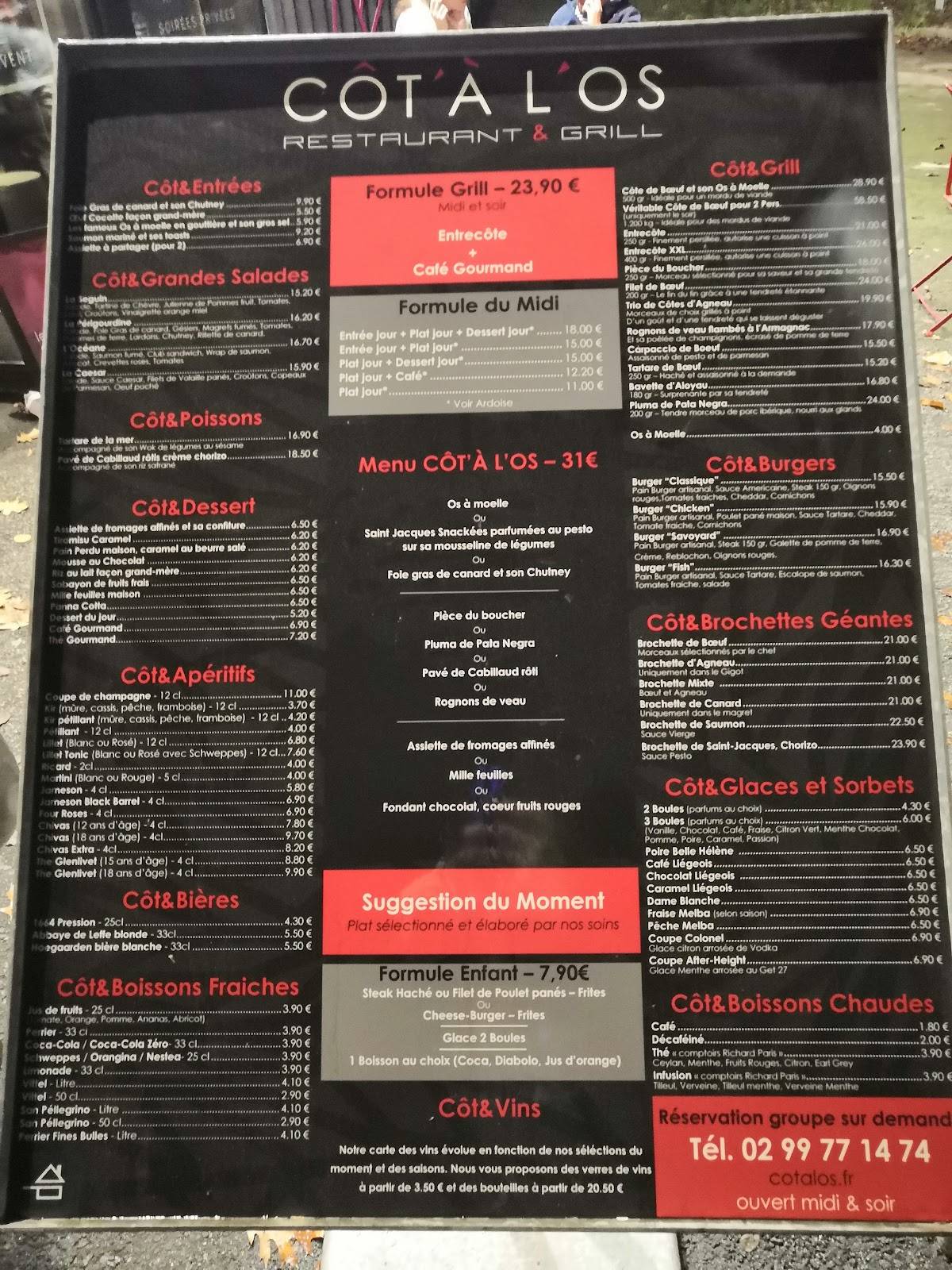 Menu de CÔT'A L'OS