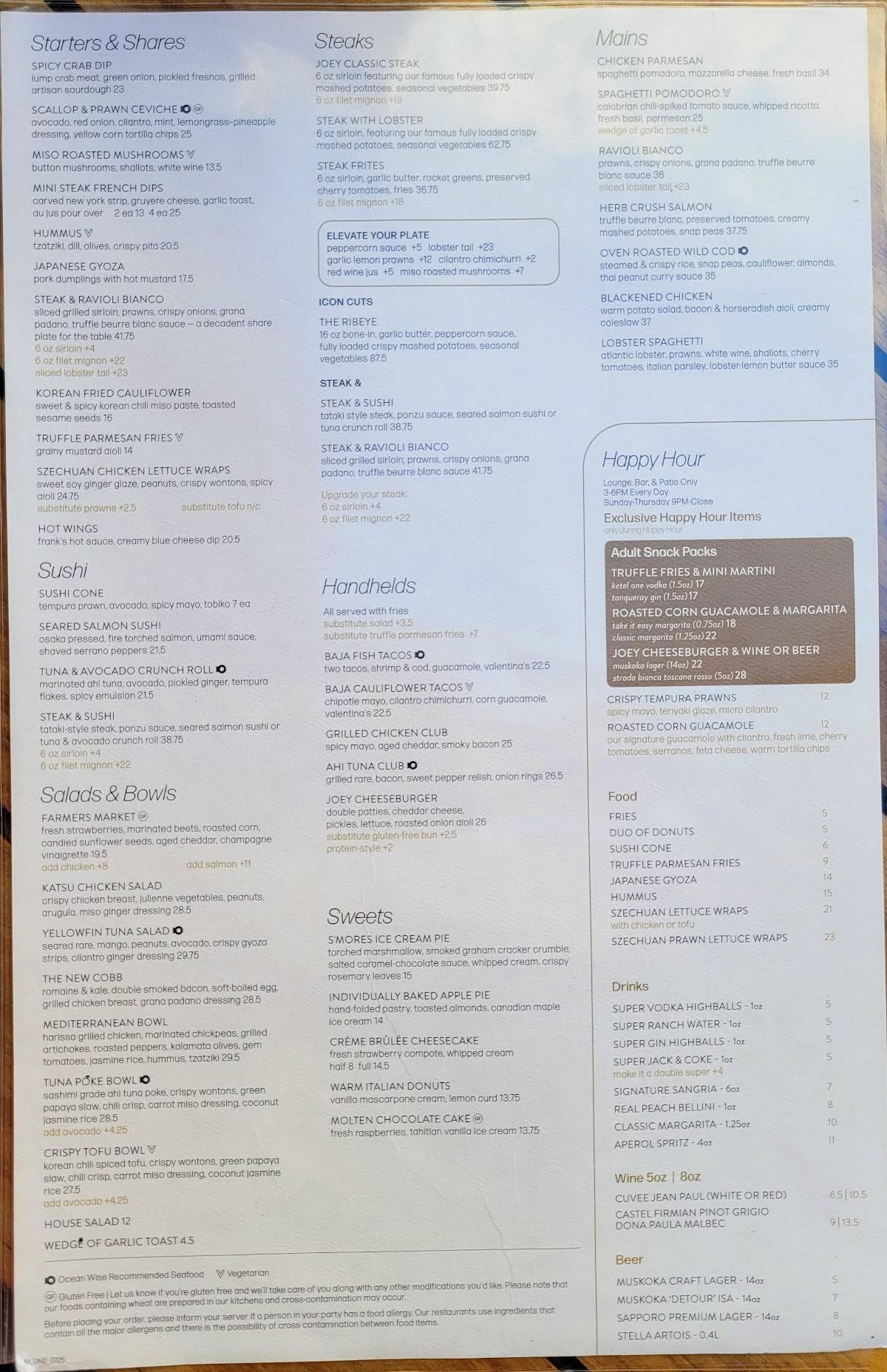 Menu de JOEY Rideau