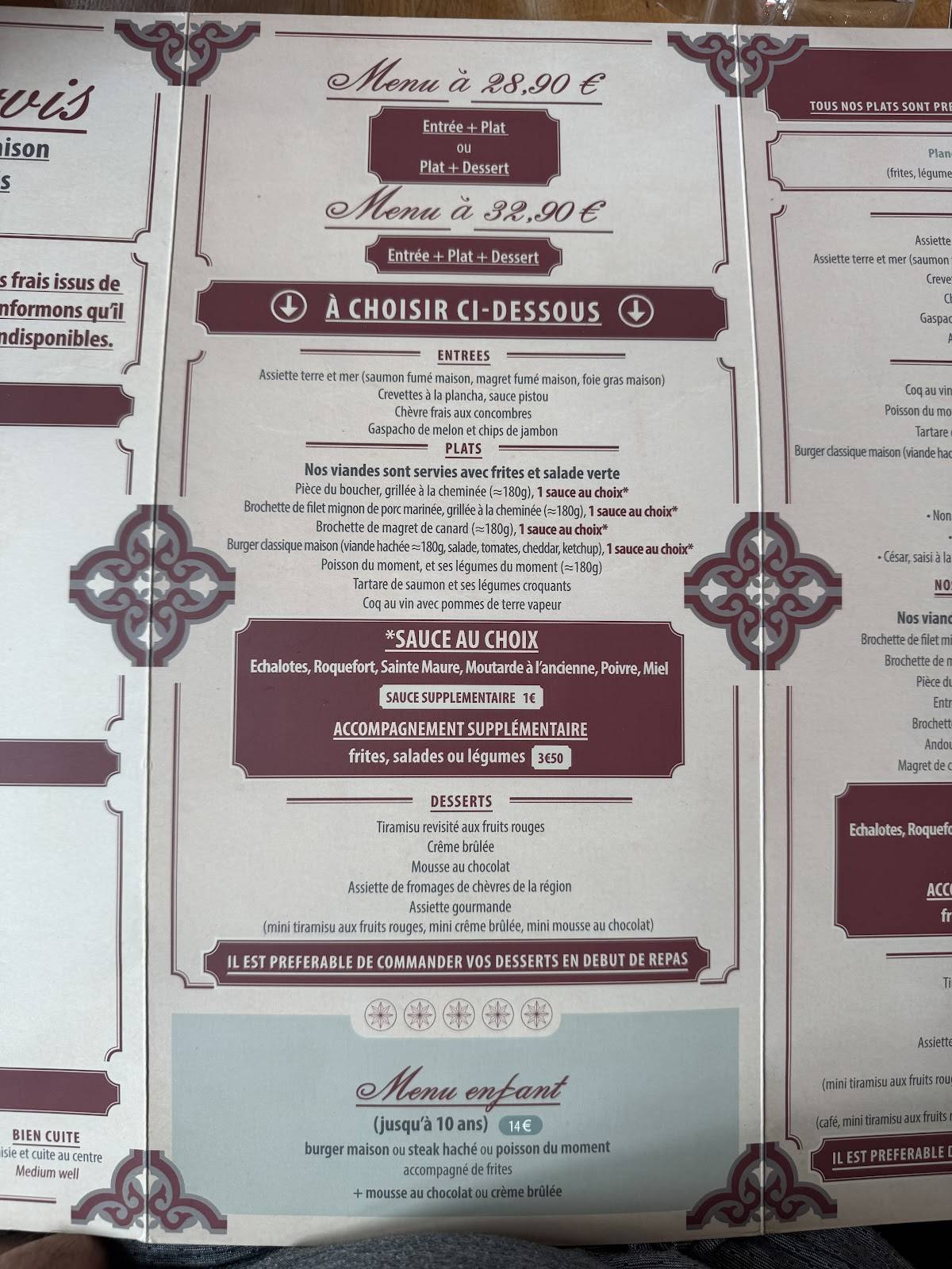 Menu de Le Parvis