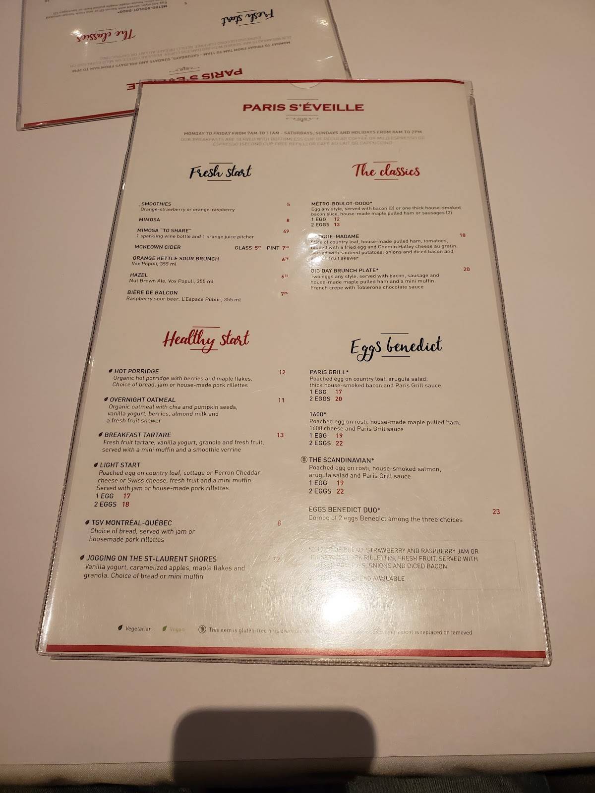 Menu au Paris Grill restaurant à viande, Québec, Bd Laurier