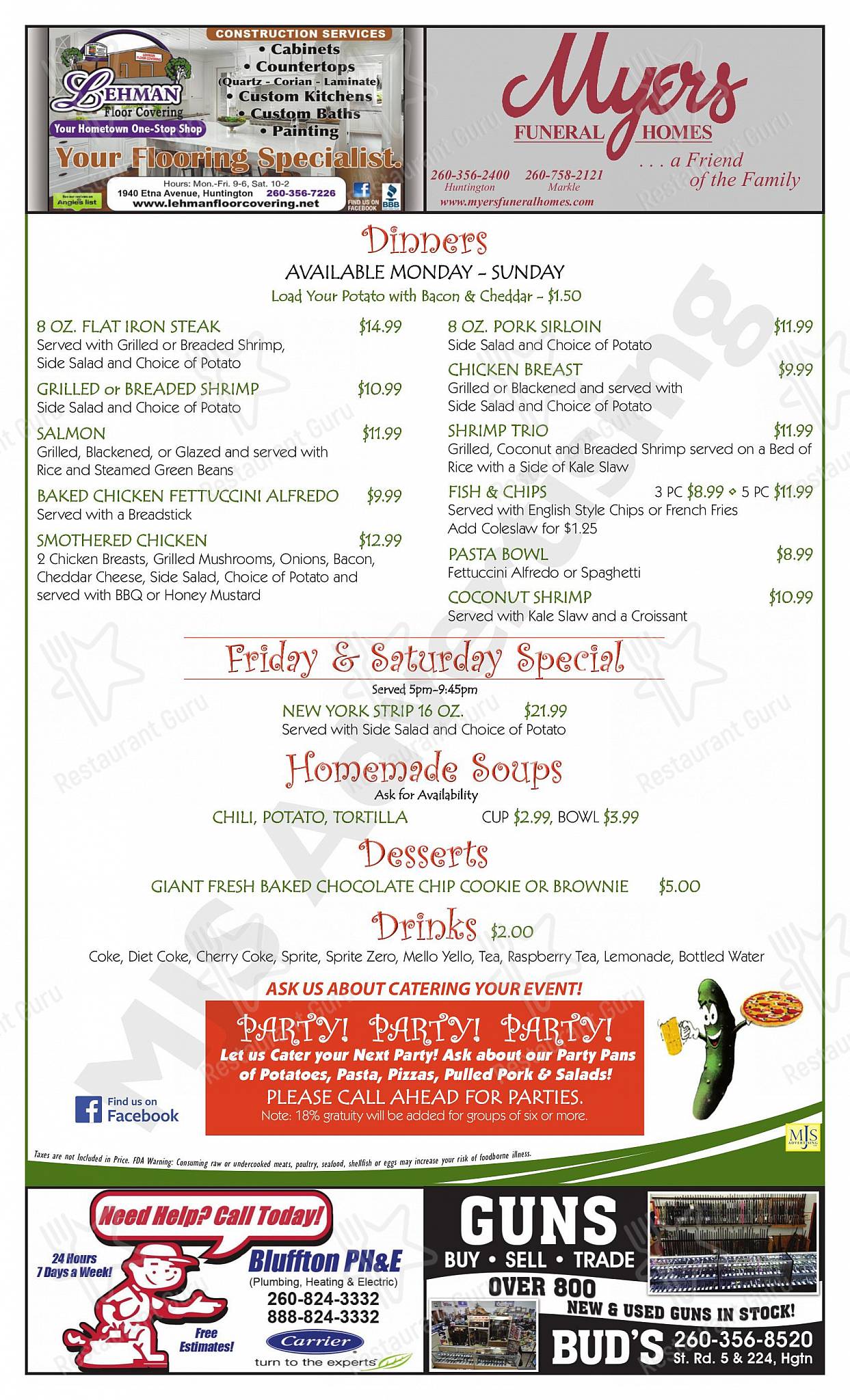 Menu at The Pickle steakhouse, Markle