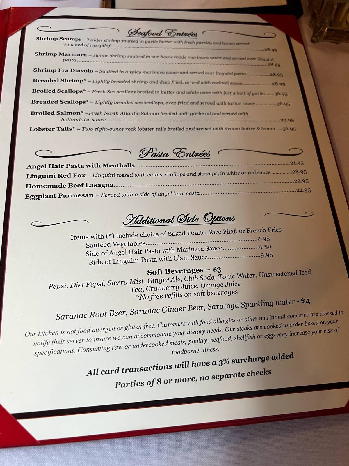 Menu at Red Fox Restaurant, Saranac Lake, State Rte 3